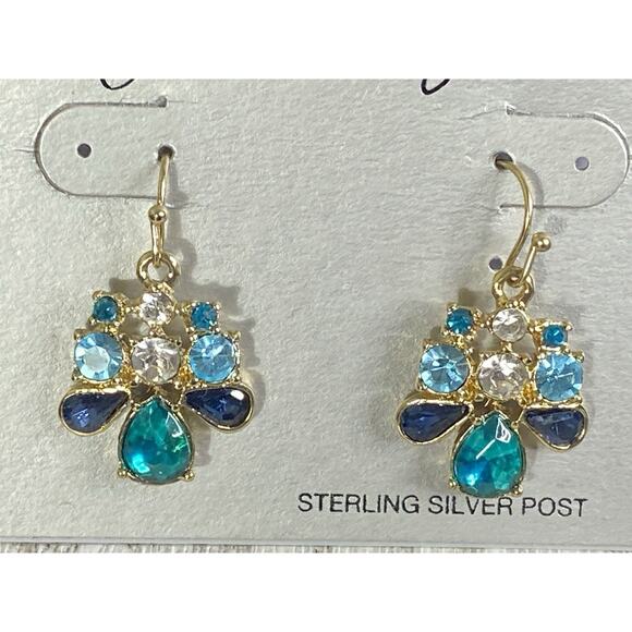 NWT Gemma Layne Sterling Vermeil Earrings Multicolor Rhinestones Dangle Cluster - Picture 3 of 6